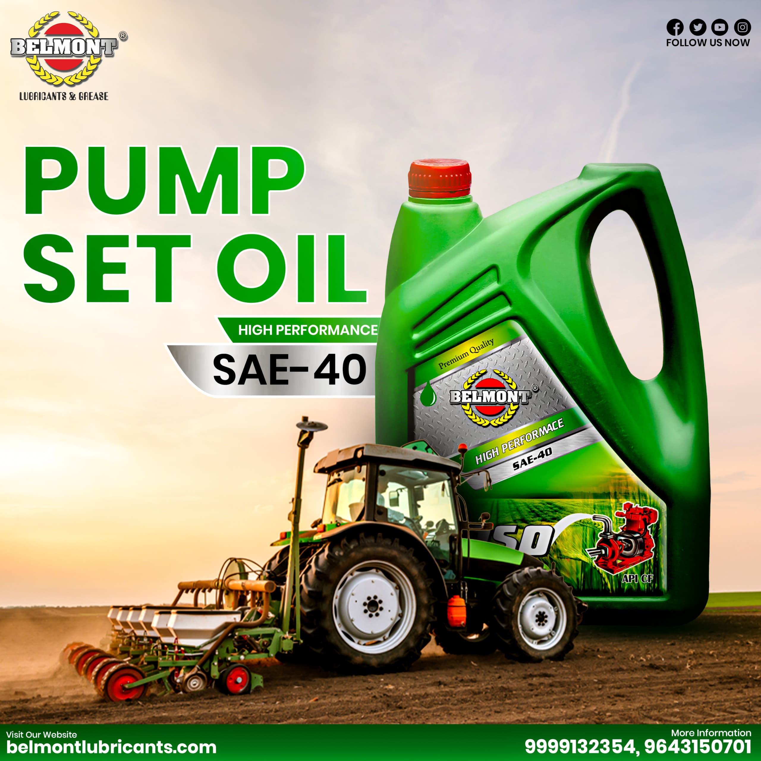 Farmer using diesel pump set with heavy-duty engine oil in India